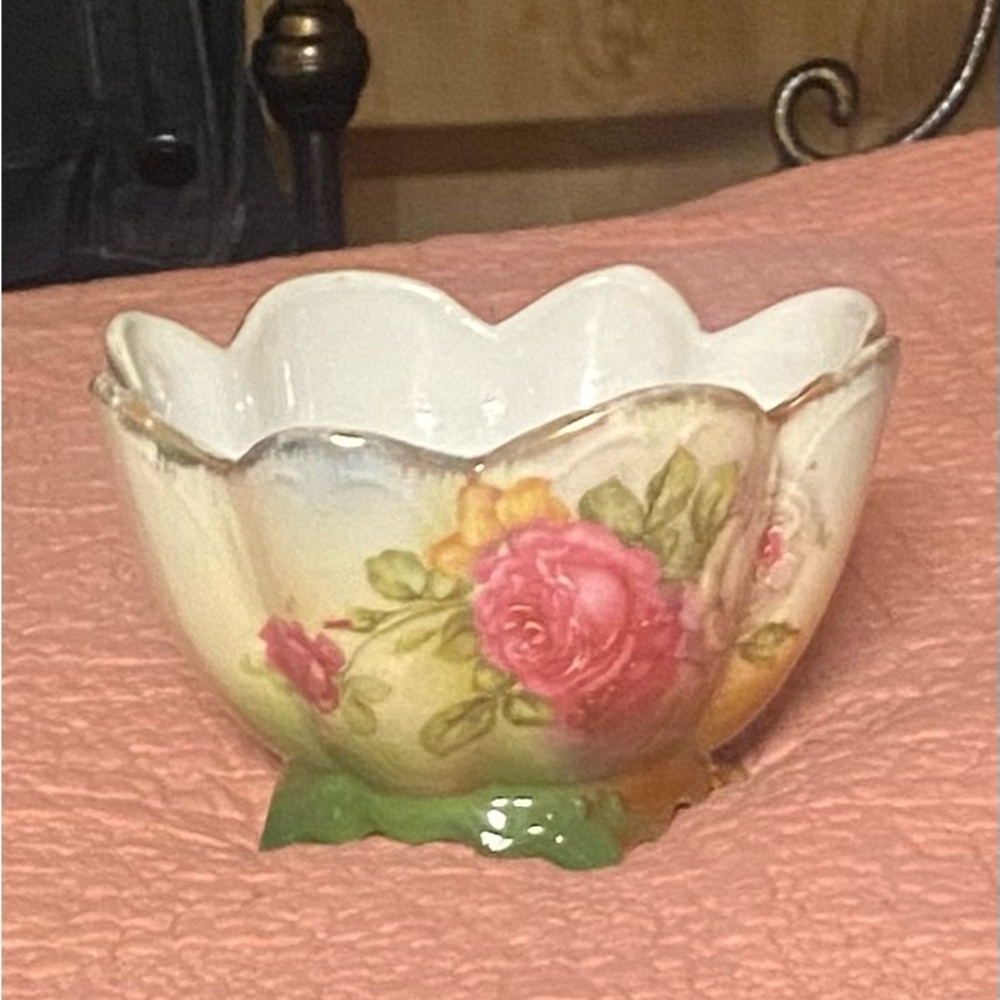 Vintage German rose porcelain bowl, gold trim